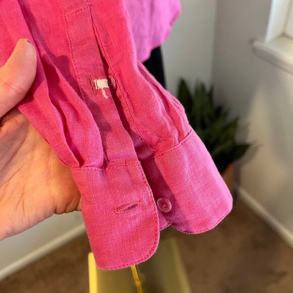 ECRU Pink 100% Linen Long Sleeve Button Down Oversized Shirt Size Large - Picture 8 of 12